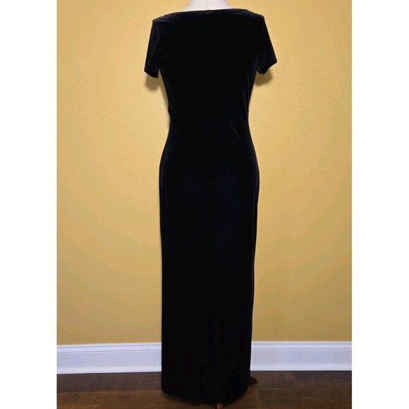 JSC Black Velvet Gown Size 2 Vintage 1990s Formal Side Slit Short Sleeve Classic - Picture 4 of 10